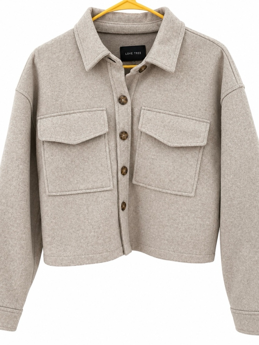 Love Tree Neutral Brushed Fabric Cropped Blazer Jacket